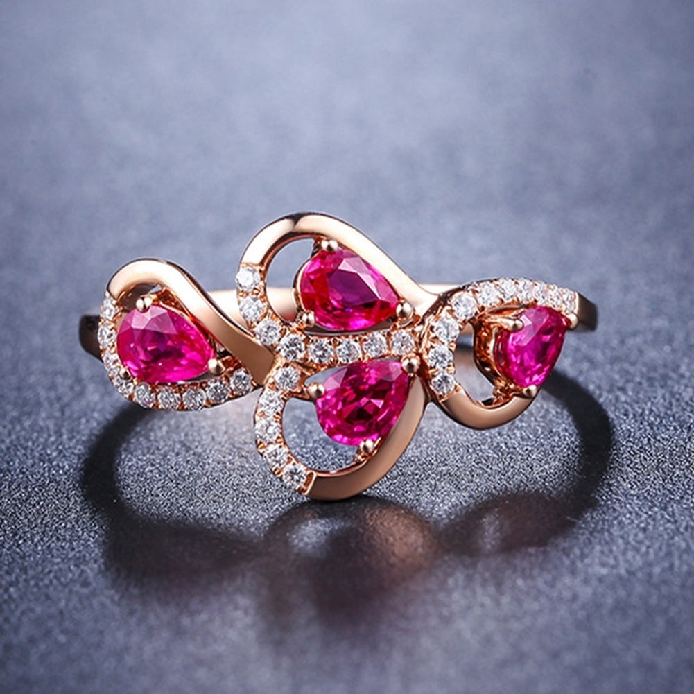 Women Hollow Leaf Faux Ruby Rhinestone Finger Ring Wedding Party Jewelry Gift Image 8