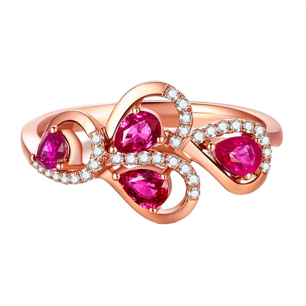 Women Hollow Leaf Faux Ruby Rhinestone Finger Ring Wedding Party Jewelry Gift Image 9