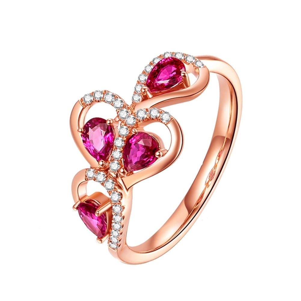 Women Hollow Leaf Faux Ruby Rhinestone Finger Ring Wedding Party Jewelry Gift Image 11