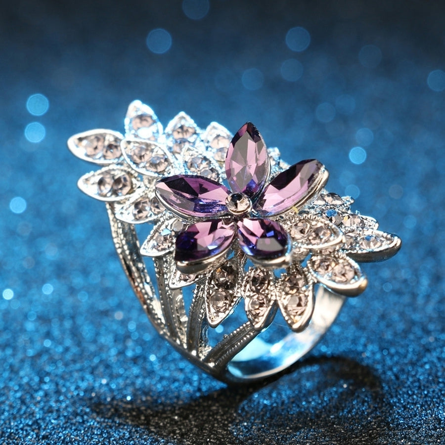 Dazzling Hollow Flower Cubic Zirconia Inlaid Finger Ring Women Jewelry Gift Image 1