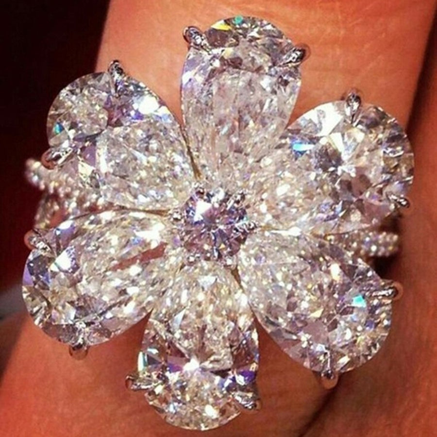 Women Trendy Flower Cubic Zirconia Rings Wedding Engagement Finger Jewelry Gift Image 1