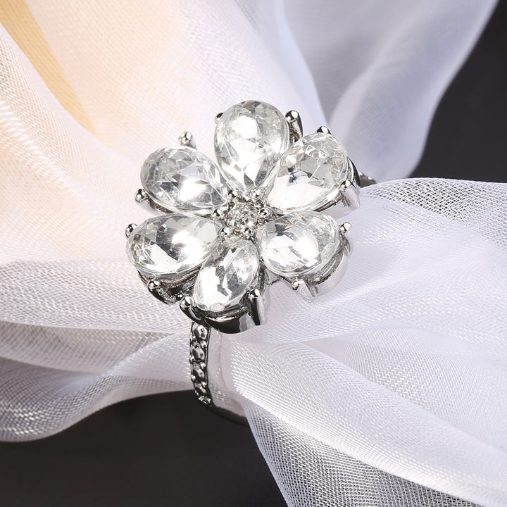 Women Trendy Flower Cubic Zirconia Rings Wedding Engagement Finger Jewelry Gift Image 3