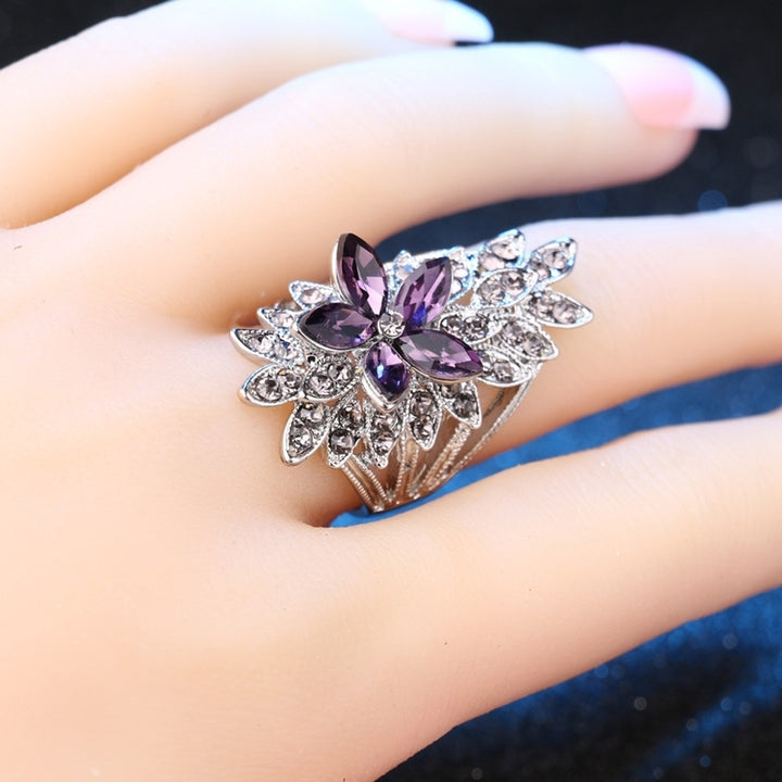 Dazzling Hollow Flower Cubic Zirconia Inlaid Finger Ring Women Jewelry Gift Image 4