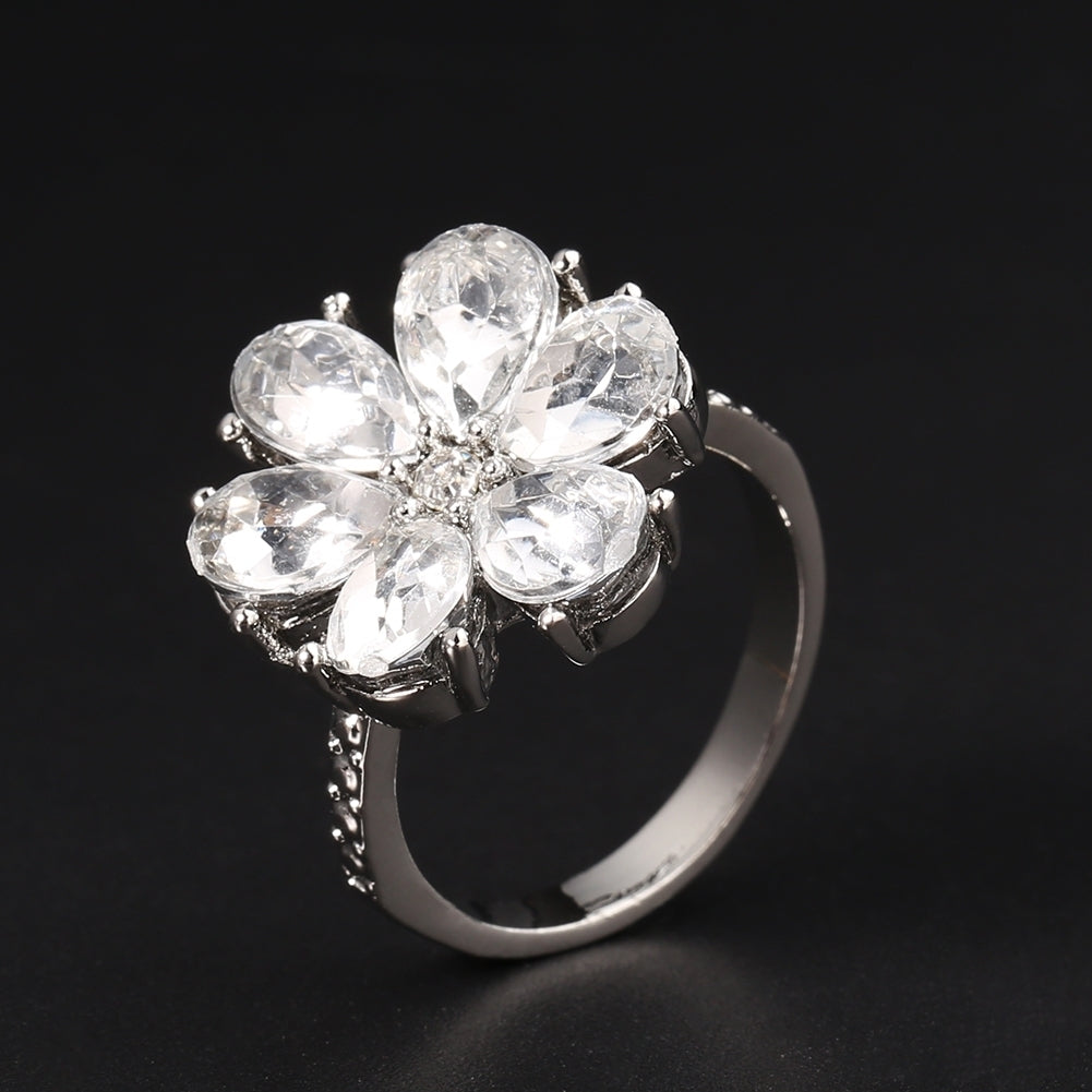 Women Trendy Flower Cubic Zirconia Rings Wedding Engagement Finger Jewelry Gift Image 4