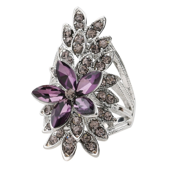 Dazzling Hollow Flower Cubic Zirconia Inlaid Finger Ring Women Jewelry Gift Image 4