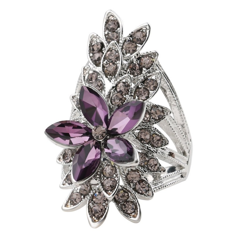 Dazzling Hollow Flower Cubic Zirconia Inlaid Finger Ring Women Jewelry Gift Image 1