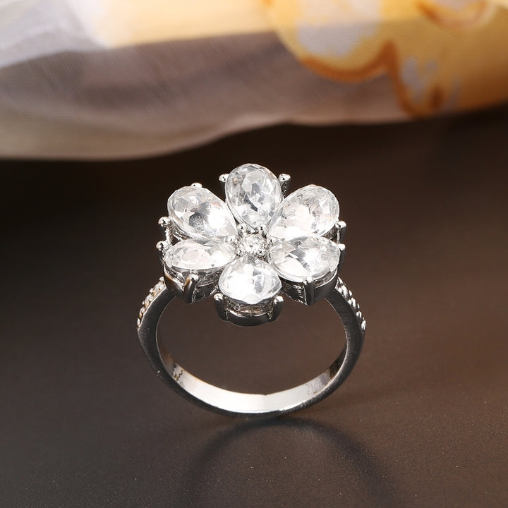 Women Trendy Flower Cubic Zirconia Rings Wedding Engagement Finger Jewelry Gift Image 4