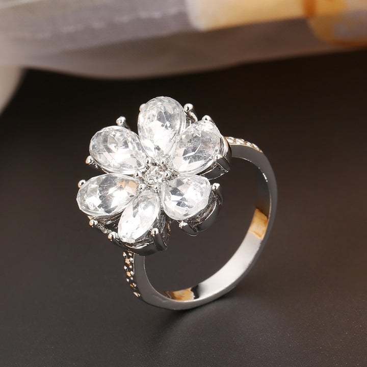 Women Trendy Flower Cubic Zirconia Rings Wedding Engagement Finger Jewelry Gift Image 6