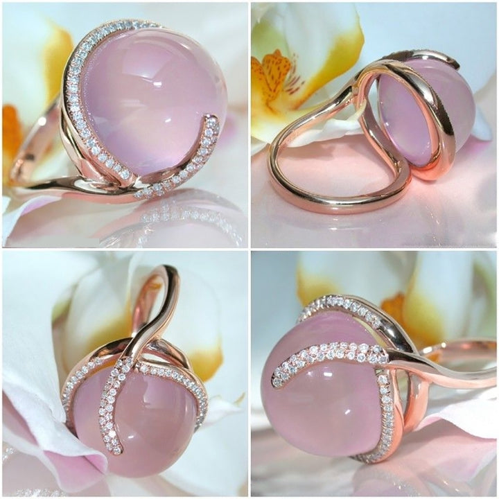 Women Faux Moonstone Rhinestone Inlaid Finger Ring Wedding Party Jewelry Gift Image 1