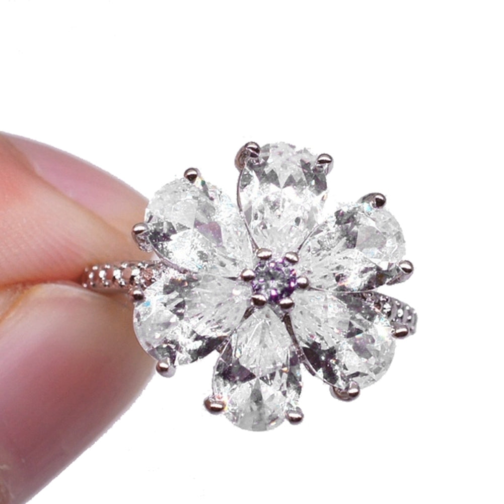 Women Trendy Flower Cubic Zirconia Rings Wedding Engagement Finger Jewelry Gift Image 11