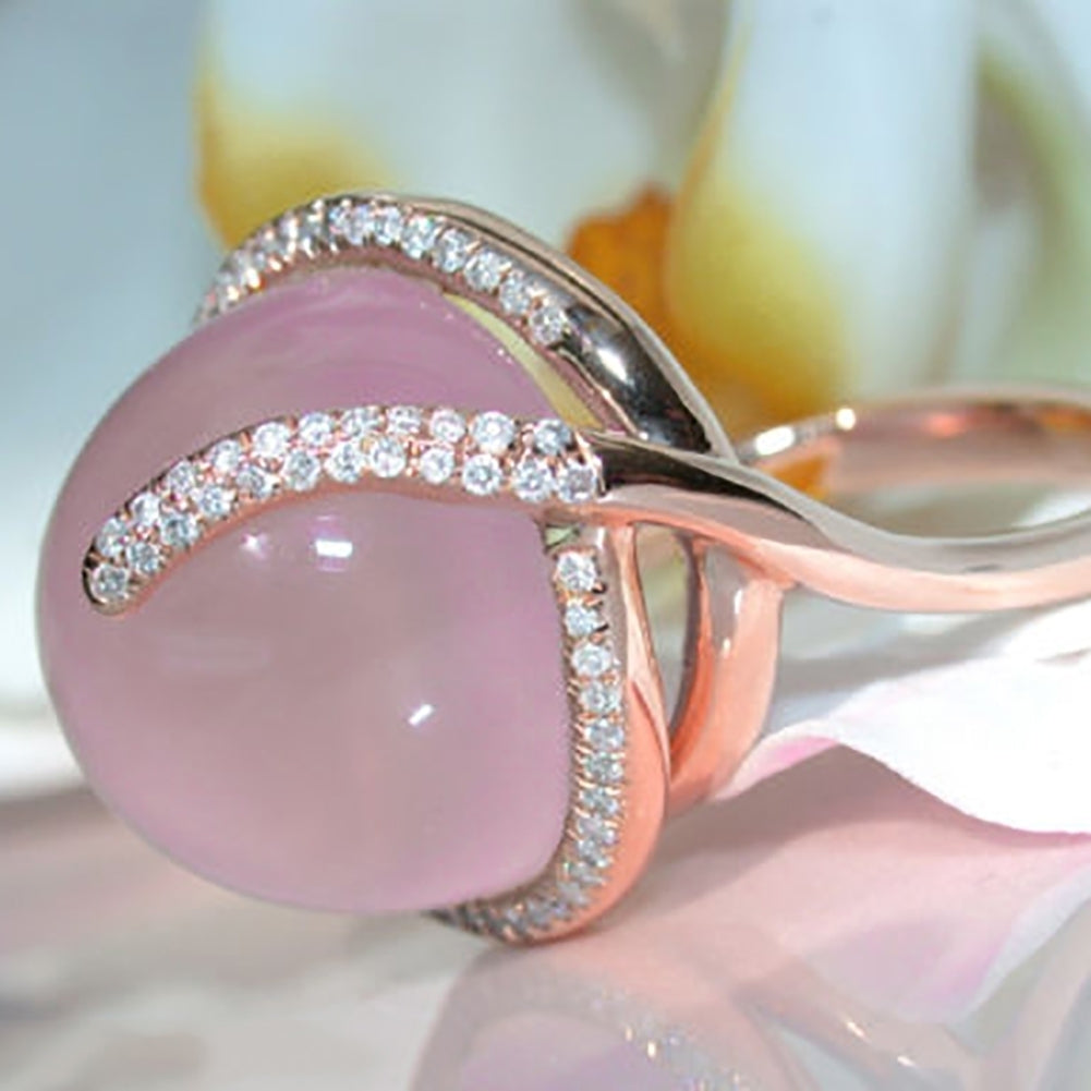 Women Faux Moonstone Rhinestone Inlaid Finger Ring Wedding Party Jewelry Gift Image 7