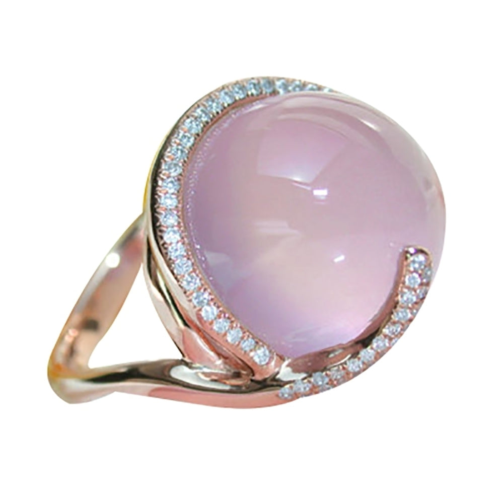 Women Faux Moonstone Rhinestone Inlaid Finger Ring Wedding Party Jewelry Gift Image 1