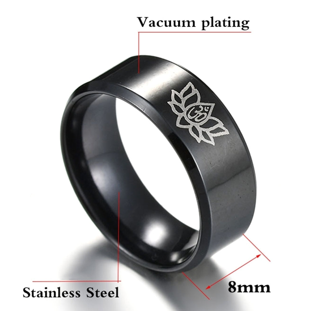 Simple Titanium Steel Unisex Yoga Om Lotus Pattern Finger Ring Band Jewelry Image 3