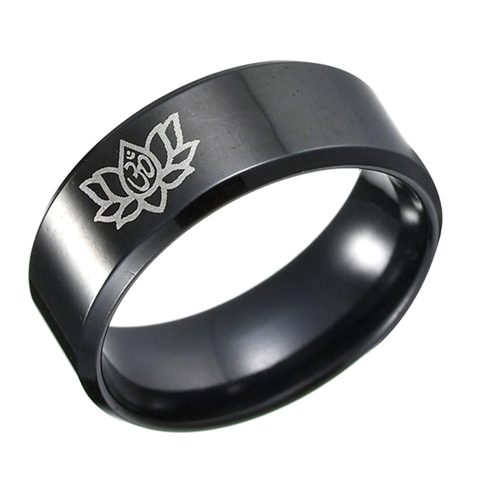 Simple Titanium Steel Unisex Yoga Om Lotus Pattern Finger Ring Band Jewelry Image 4