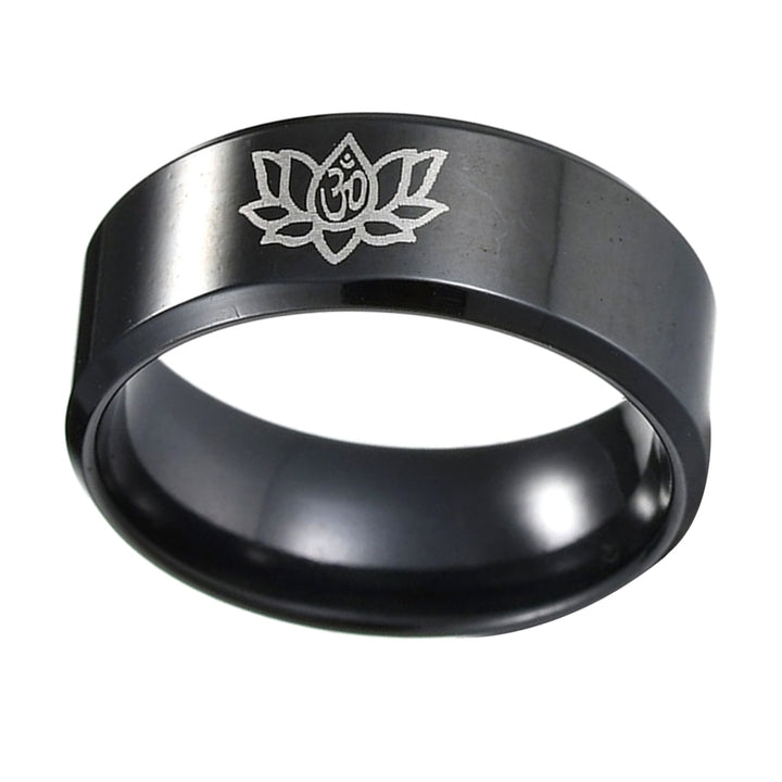 Simple Titanium Steel Unisex Yoga Om Lotus Pattern Finger Ring Band Jewelry Image 4