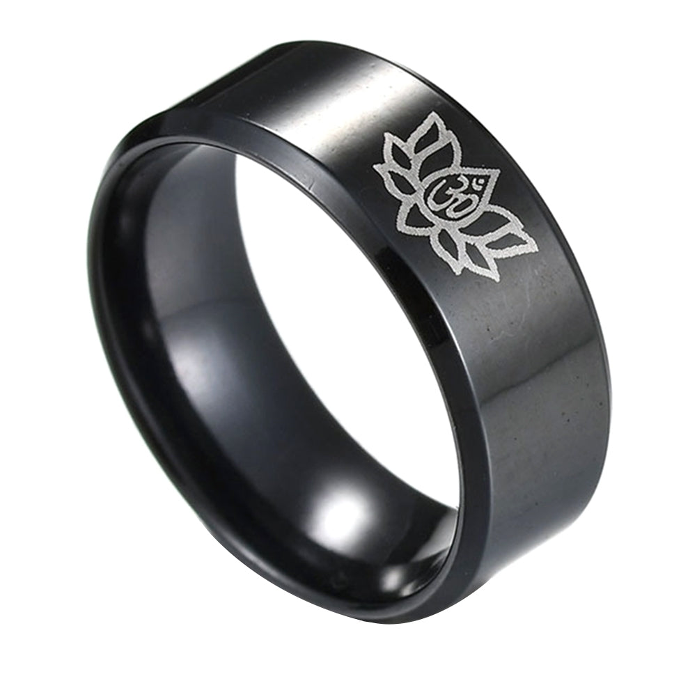 Simple Titanium Steel Unisex Yoga Om Lotus Pattern Finger Ring Band Jewelry Image 6