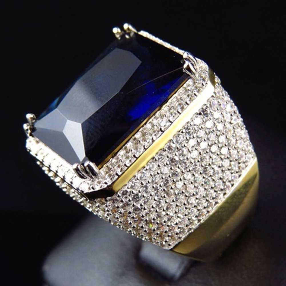 Fashion Men Women Big Rectangular Cubic Zirconia Plated Finger Ring Jewelry Image 3