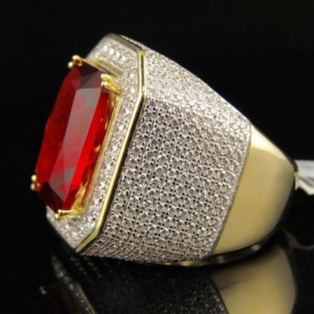 Fashion Men Women Big Rectangular Cubic Zirconia Plated Finger Ring Jewelry Image 4