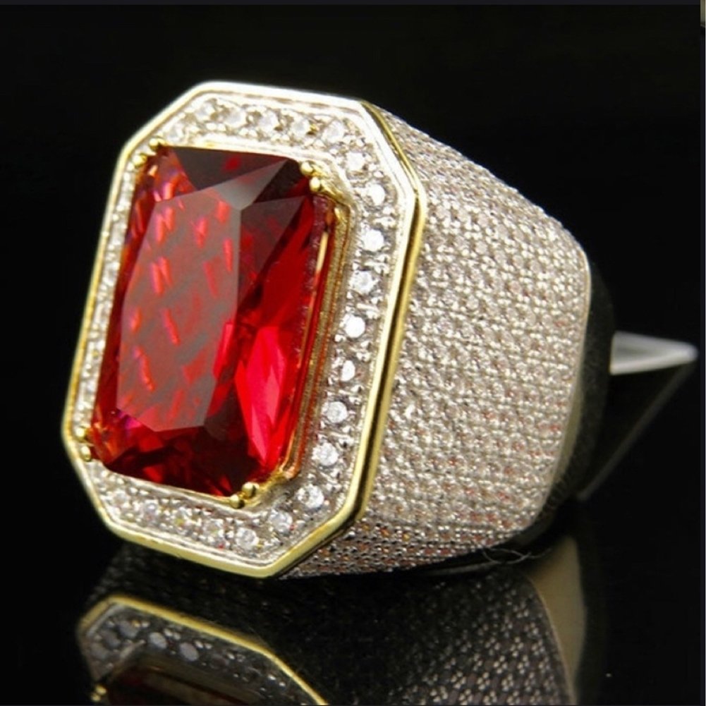 Fashion Men Women Big Rectangular Cubic Zirconia Plated Finger Ring Jewelry Image 6