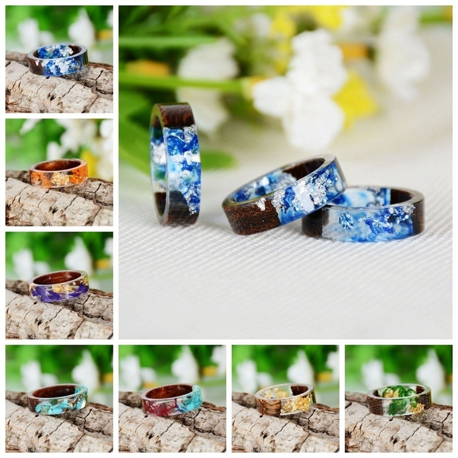 Fashion Women Handmade Wood Resin Flower Plants Finger Ring Jewelry Decor Gift Image 1