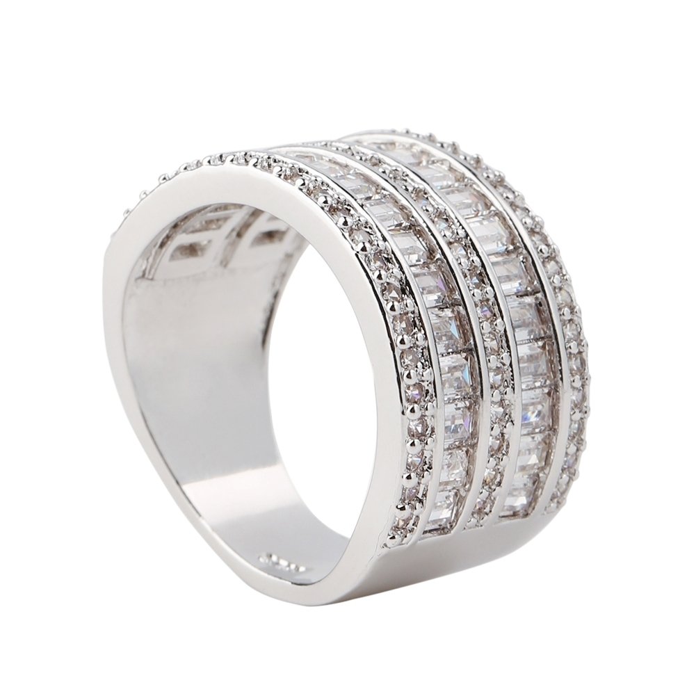 Fashion Women Round Rectangular Multilayer Cubic Zirconia Engagement Ring Jewelry Image 3