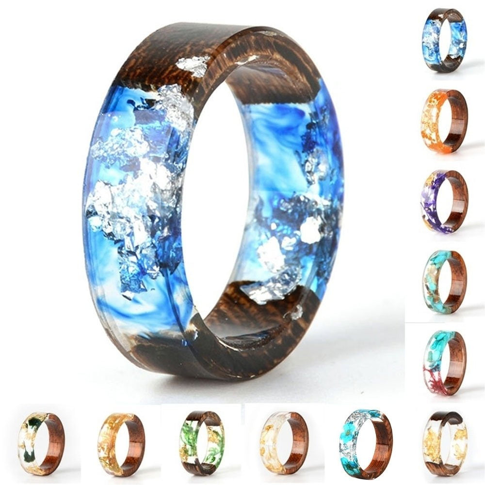 Fashion Women Handmade Wood Resin Flower Plants Finger Ring Jewelry Decor Gift Image 2