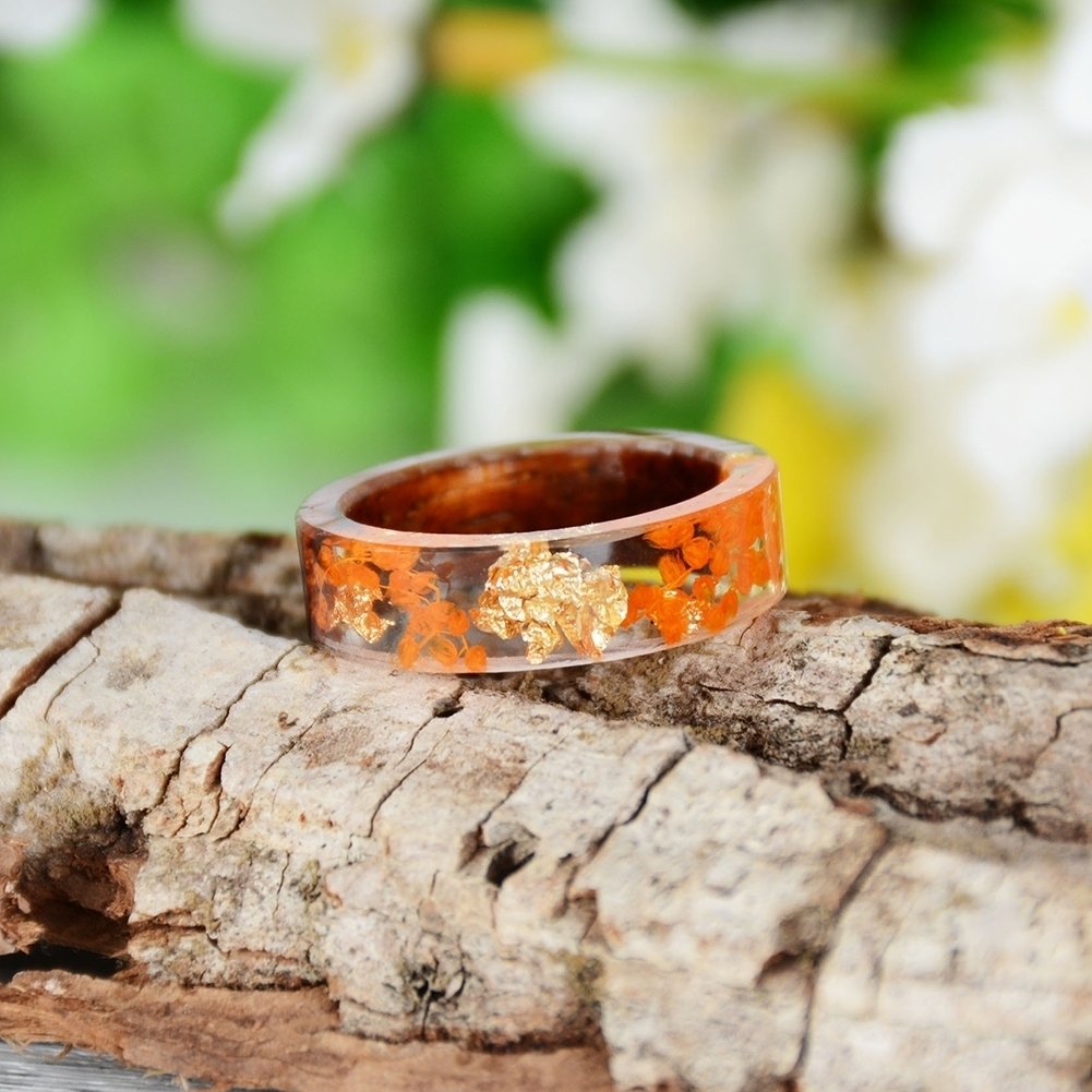 Fashion Women Handmade Wood Resin Flower Plants Finger Ring Jewelry Decor Gift Image 3