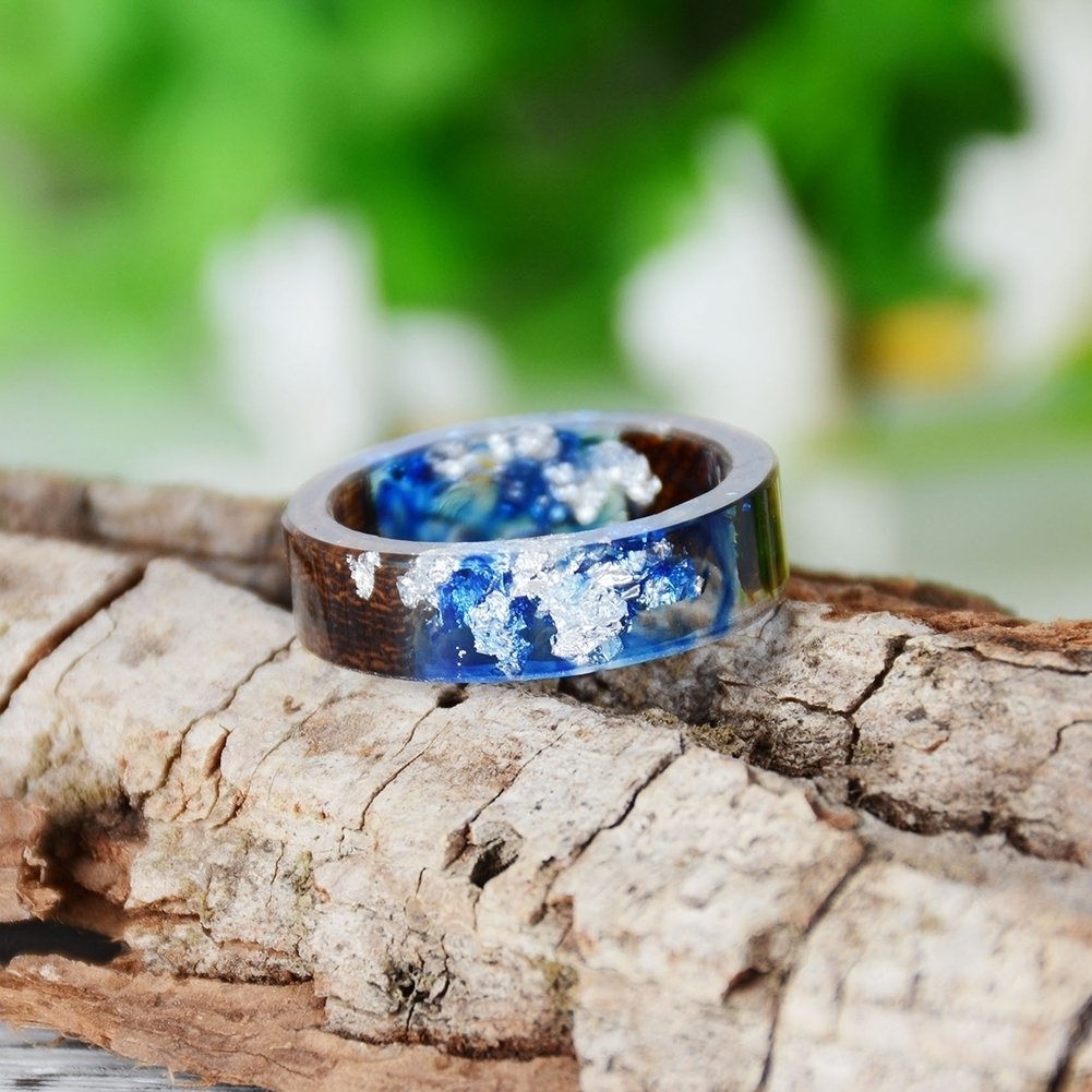 Fashion Women Handmade Wood Resin Flower Plants Finger Ring Jewelry Decor Gift Image 4