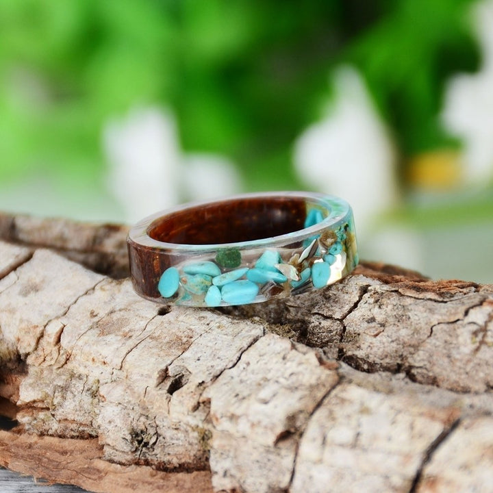 Fashion Women Handmade Wood Resin Flower Plants Finger Ring Jewelry Decor Gift Image 6