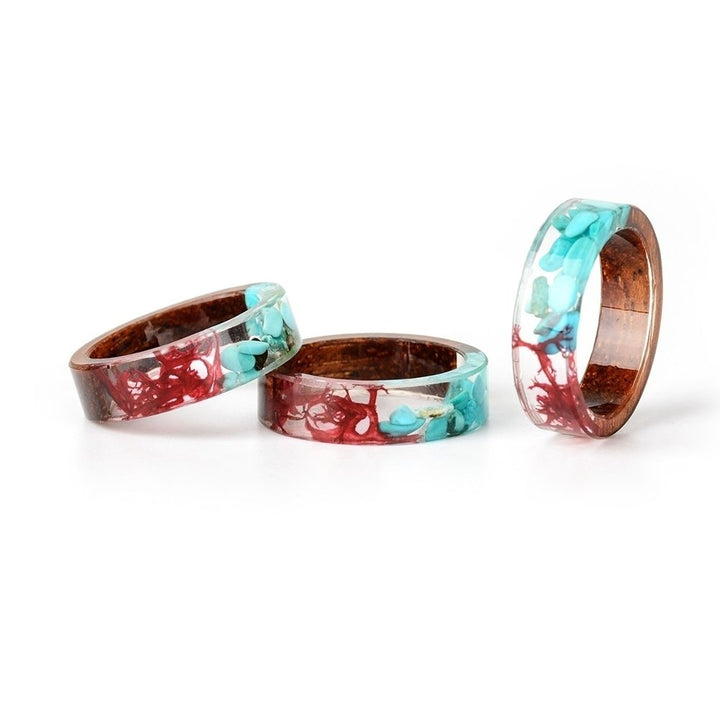 Fashion Women Handmade Wood Resin Flower Plants Finger Ring Jewelry Decor Gift Image 8