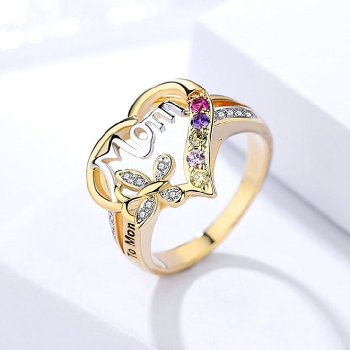 Hollow Heart English Letter Love Mom Rhinestone Butterfly Finger Ring Jewelry Image 1