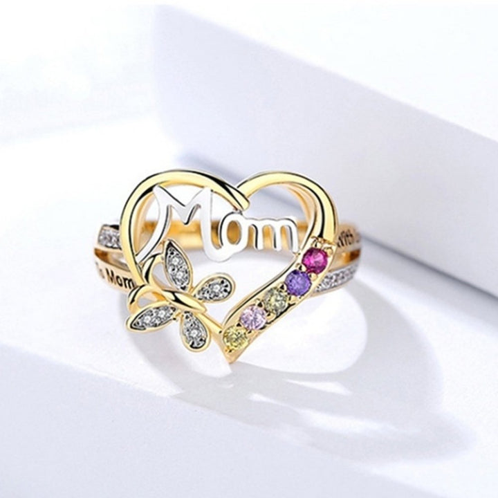 Hollow Heart English Letter Love Mom Rhinestone Butterfly Finger Ring Jewelry Image 2