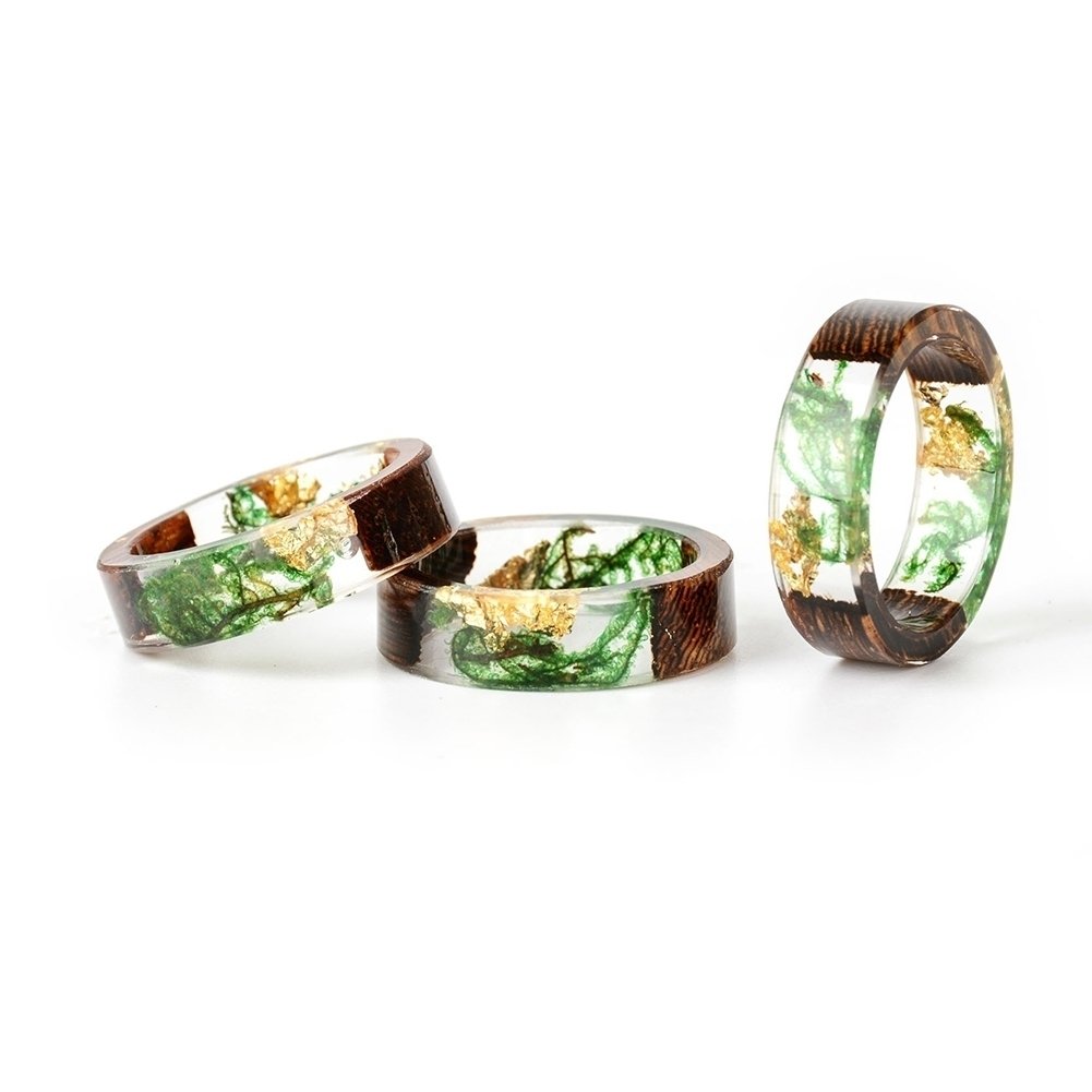 Fashion Women Handmade Wood Resin Flower Plants Finger Ring Jewelry Decor Gift Image 10