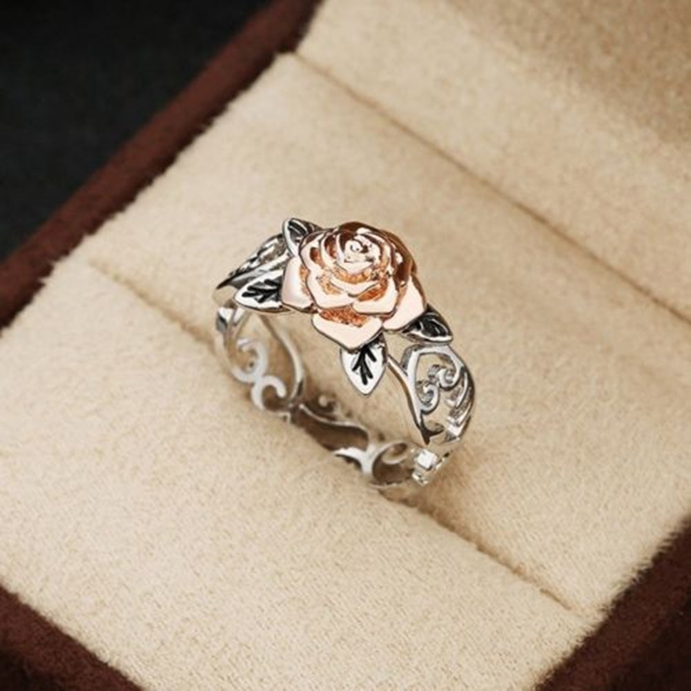 Retro Women Rose Flower Openwork Carved Finger Ring Party Jewelry Birthday Gift Image 1