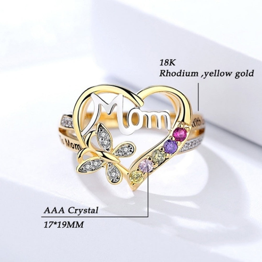 Hollow Heart English Letter Love Mom Rhinestone Butterfly Finger Ring Jewelry Image 6