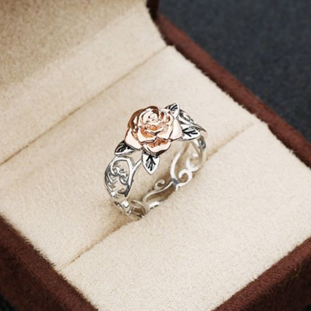 Retro Women Rose Flower Openwork Carved Finger Ring Party Jewelry Birthday Gift Image 3