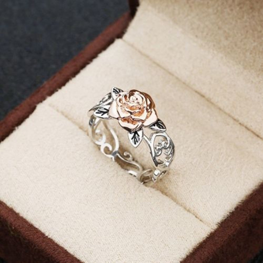 Retro Women Rose Flower Openwork Carved Finger Ring Party Jewelry Birthday Gift Image 4