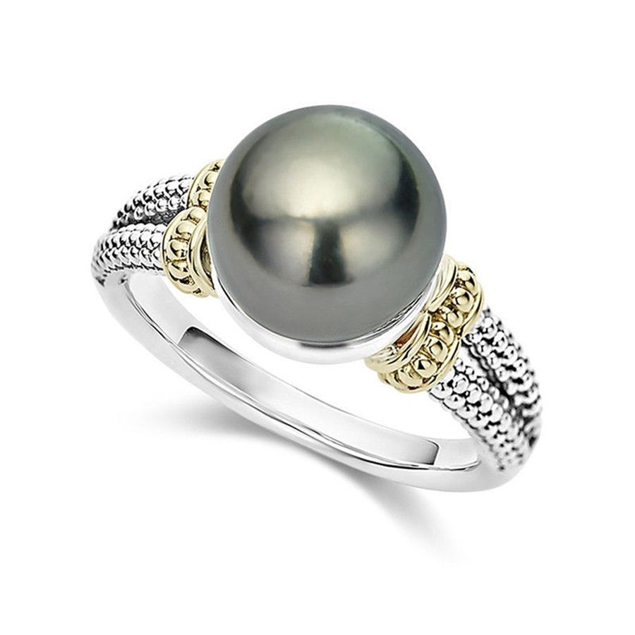 Retro Women Faux Pearl Dual Color Carved Engagement Finger Ring Jewelry Gift Image 1