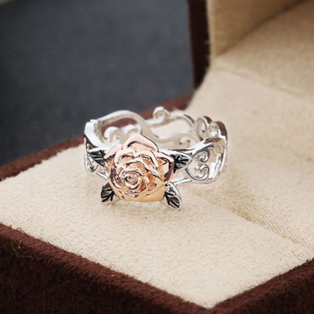 Retro Women Rose Flower Openwork Carved Finger Ring Party Jewelry Birthday Gift Image 4