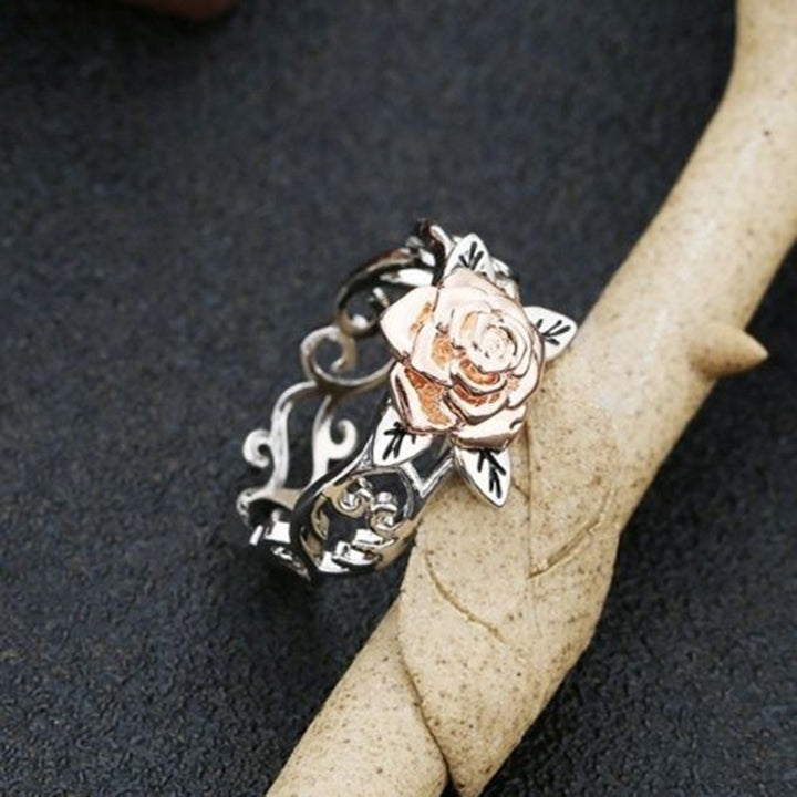 Retro Women Rose Flower Openwork Carved Finger Ring Party Jewelry Birthday Gift Image 6