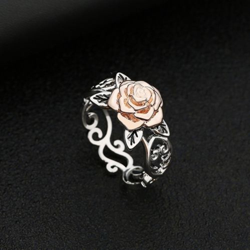 Retro Women Rose Flower Openwork Carved Finger Ring Party Jewelry Birthday Gift Image 7