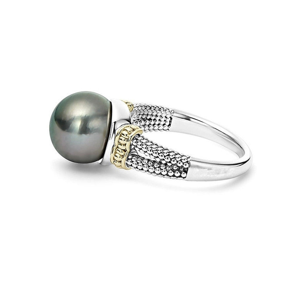 Retro Women Faux Pearl Dual Color Carved Engagement Finger Ring Jewelry Gift Image 2