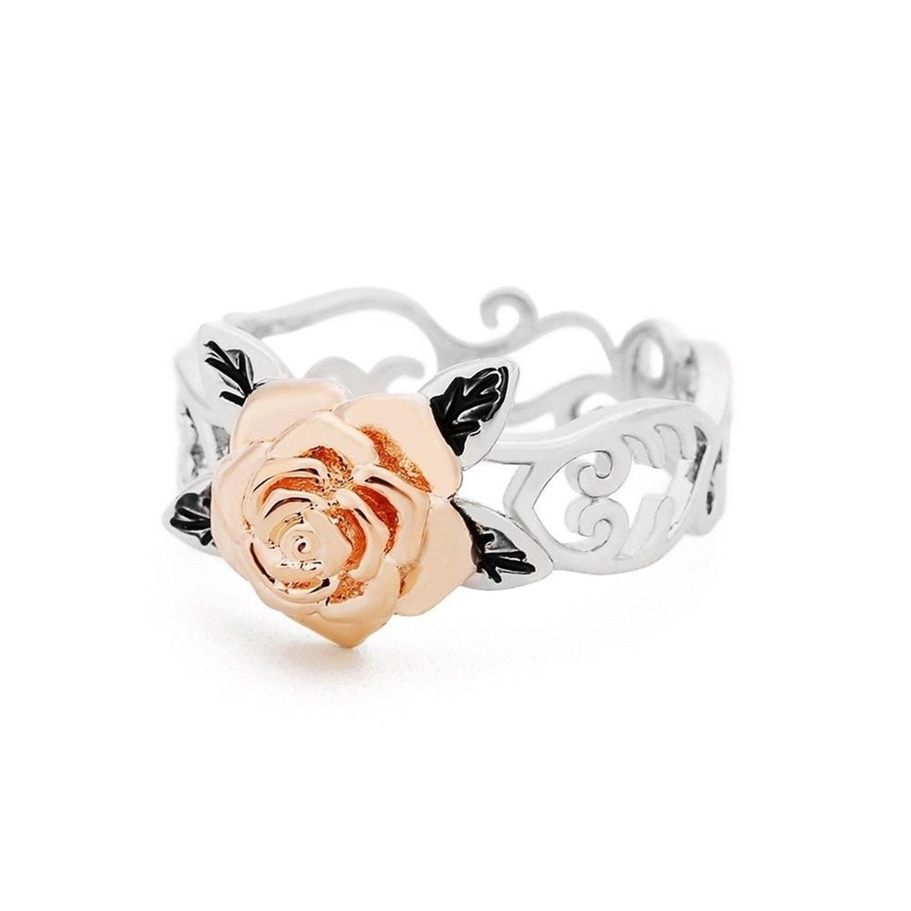 Retro Women Rose Flower Openwork Carved Finger Ring Party Jewelry Birthday Gift Image 9