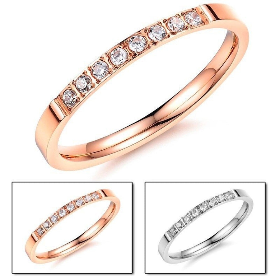 Bling Single Row Rhinestone Fashion Women Finger Ring Wedding Engagement Jewelry Image 1