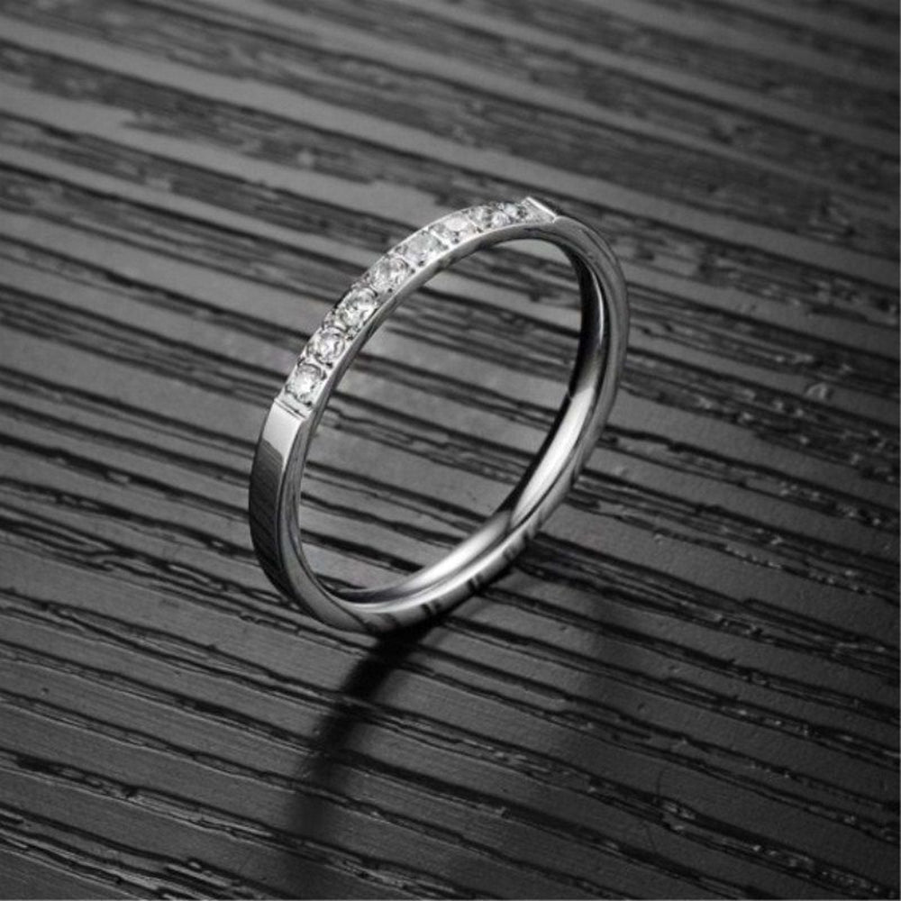 Bling Single Row Rhinestone Fashion Women Finger Ring Wedding Engagement Jewelry Image 2