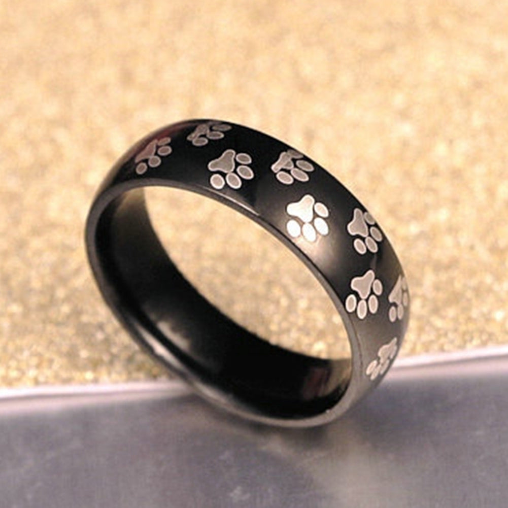 Men Women Cute Animal Paw Print Titanium Steel Finger Ring Jewelry Birthday Gift Image 3