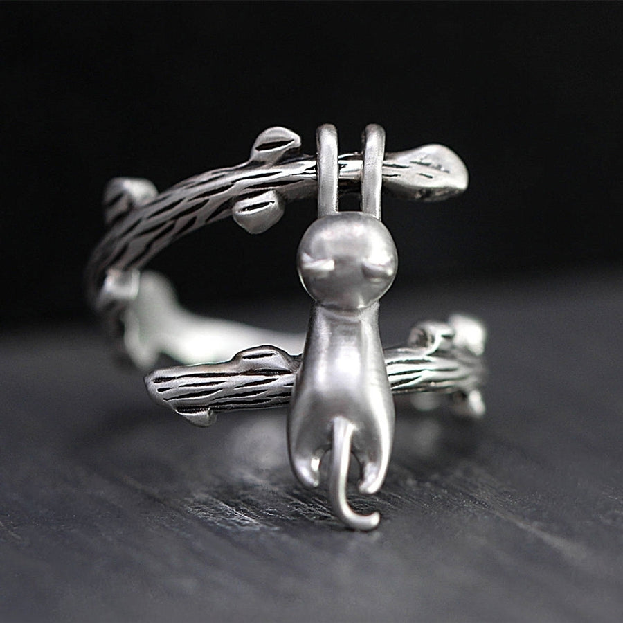 Creative Cute Cat Tree Branch Metal Womens Finger Decor Open Ring Jewelry Gift Image 1