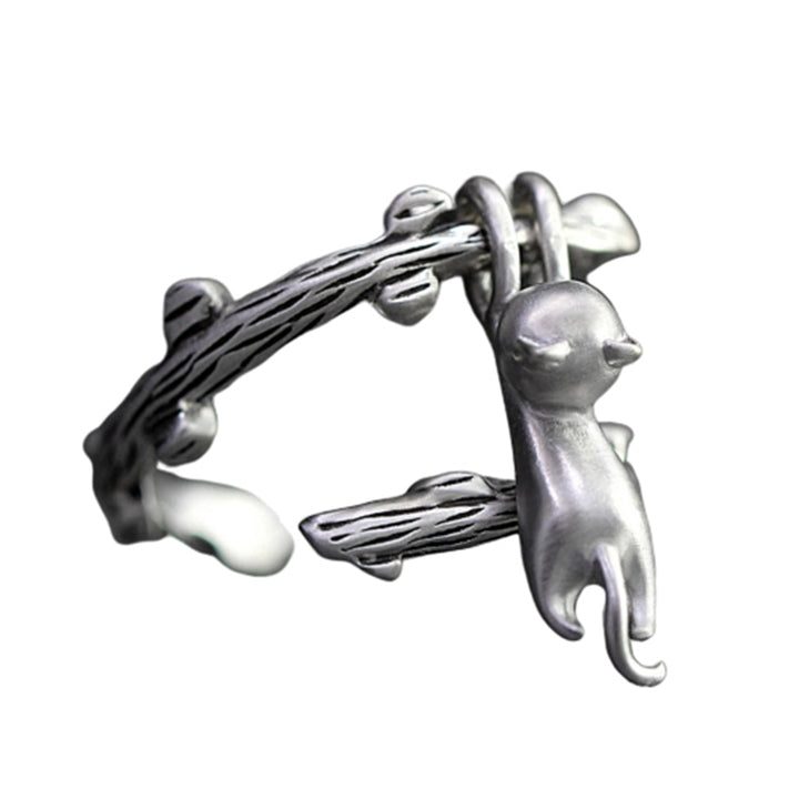 Creative Cute Cat Tree Branch Metal Womens Finger Decor Open Ring Jewelry Gift Image 4