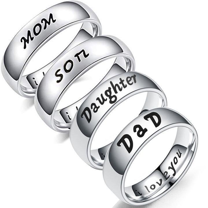 Fashion English Letter I love You Mom Daughter Son Dad Finger Ring Jewelry Gift Image 1