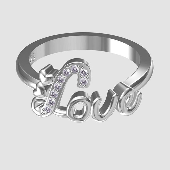 Fashion Women English Letter Love Rhinestone Engagement Finger Ring Jewelry Image 1